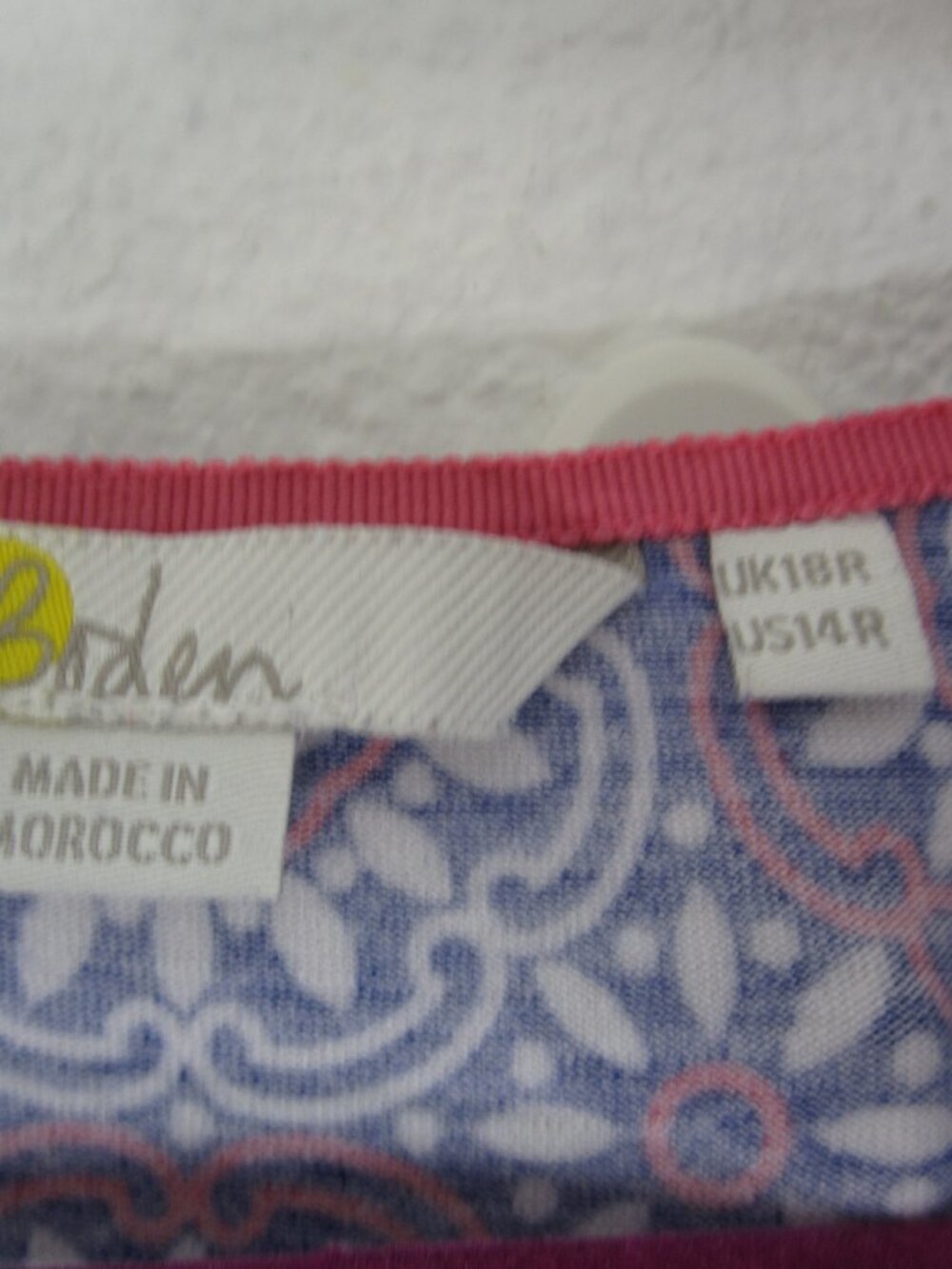 Boden Amelie Size 14R Jersey Dress Ruched Waist Sun Tile Medallion Purple Pink - Picture 6 of 10